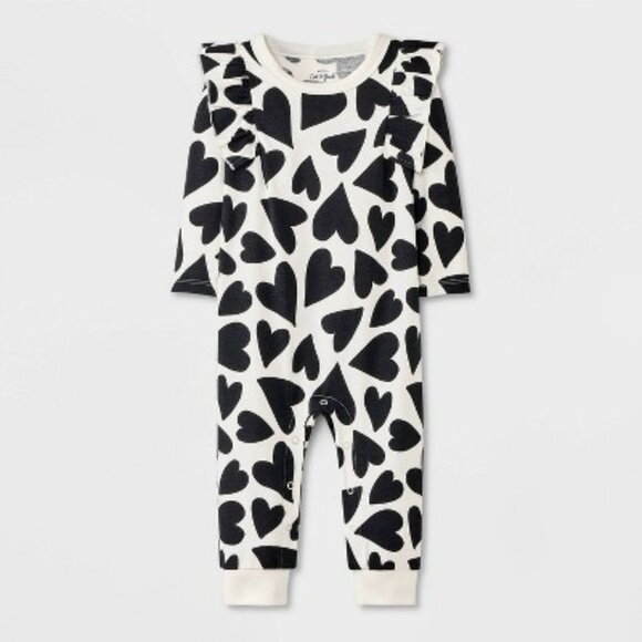 NEW Baby Girls' Heart Ruffle Romper - Cat & Jack™ Cream - Picture 1 of 9